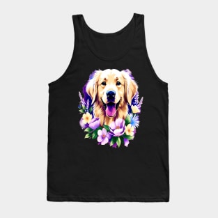 Cute Golden Retriever Surrounded by Beautiful Flowers Tank Top